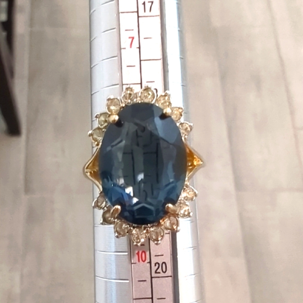 Vintage Huge "Joseph Esposito", ESPO 14k GE Sapphire Blue Diamonique Ring - Picture 7 of 8